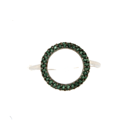 Anello Ghiera Argento Zirconi Verdi Rodio Bianco