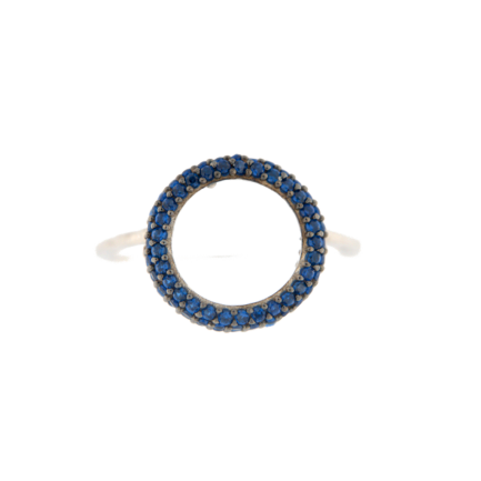 Anello Ghiera Argento Zirconi Blu Rodio Bianco