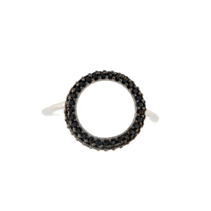 Anello Ghiera Argento Zirconi Neri Rodio Bianco