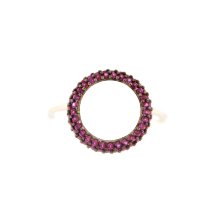 Anello Ghiera Argento Zirconi Rossi Rodio Bianco