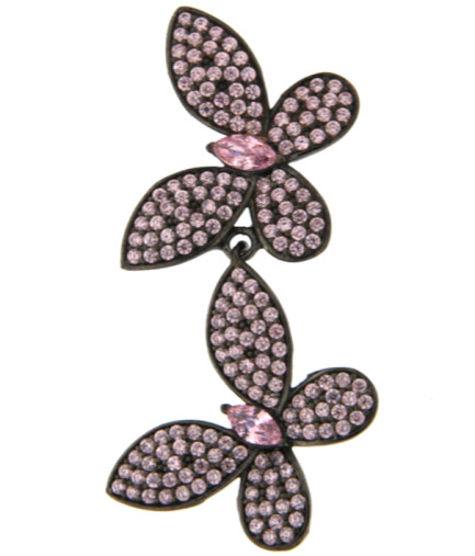 Orecchino Doppia Farfalla Argento Zirconi Rosa Rodio Nero