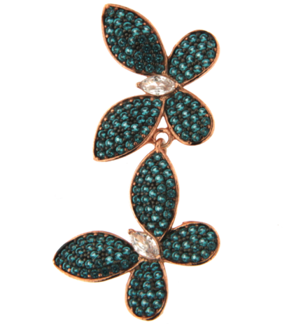 Orecchino Doppia Farfalla Argento Zirconi Paraiba Placcato Oro Rosa