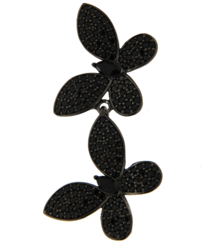 Orecchino Doppia Farfalla Argento Zirconi Neri Rodio Nero