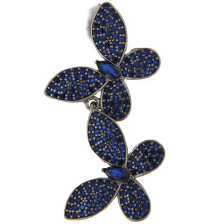 Orecchino Doppia Farfalla Argento Zirconi Blu Rodio Nero