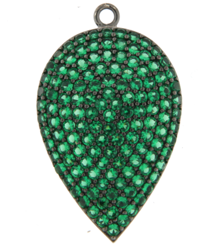 Pendente Goccia Big Argento Zirconi Verdi Rodio Nero