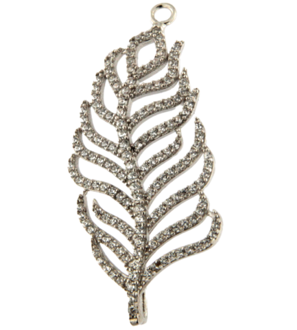 Pendente Piuma Argento Zirconi Bianchi Rodio Bianco