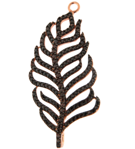 Pendente Piuma Argento Zirconi Brown Placcato Oro Rosa