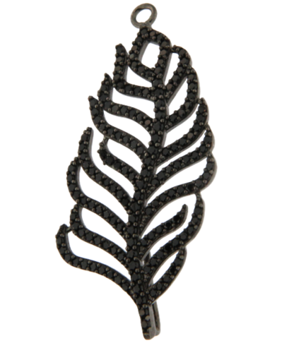 Pendente Piuma Argento Zirconi Neri Rodio Nero