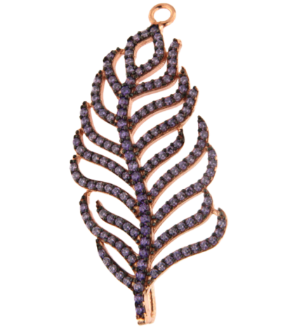 Pendente Piuma Argento Zirconi Viola Placcato Oro Rosa