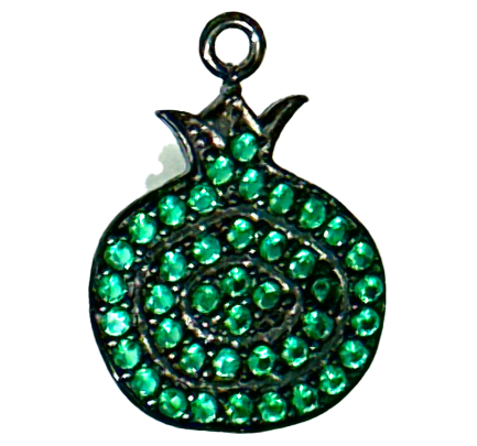 Pendente Melograno Small Argento Zirconi Verdi Rodio Nero