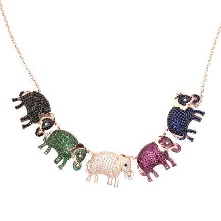 5 Big Silver Elephants Necklace € 475.00