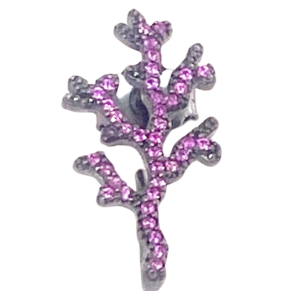 Pendente Corallo Small Argento con Zirconi Rossi Rodio Nero