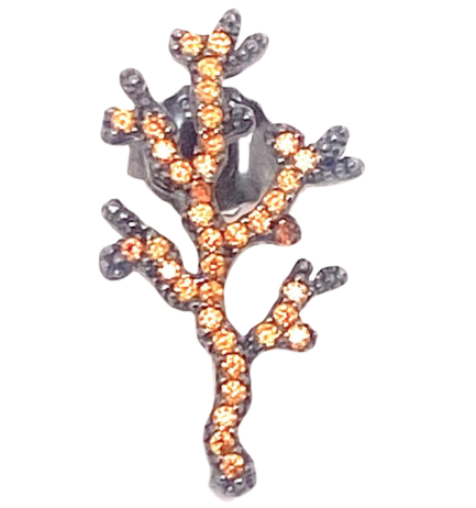 Orecchino Corallo Small Argento con Zirconi Arancioni Rodio Nero