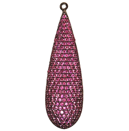 Pendente Goccia Lunga Argento Zirconi Rossi Rodio Nero