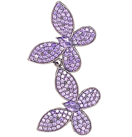 Orecchino Doppia Farfalla Argento Zirconi Viola Rodio Nero
