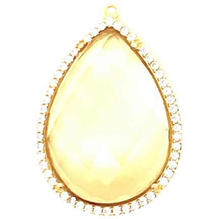 Pendente Goccia Pietra Gialla Trasparente Argento Zirconi Bianchi Placcato Oro Giallo