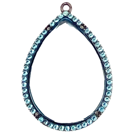 Pendente Goccia Pietra Azzurra Trasparente Argento Zirconi Paraiba Rodio Nero