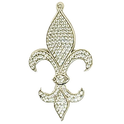 Pendente Giglio Argento Zirconi Bianchi Rodio Bianco