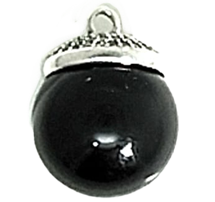 Pendente Perla Nera Argento Zirconi Bianchi Rodio Bianco
