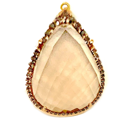Pendente Goccia Pietra Brown Trasparente Argento Zirconi Brown Placcato Oro Rosa