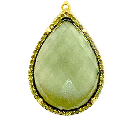 Pendente Goccia Pietra Verde Trasparente Argento Zirconi Peridoto Placcato Oro Giallo