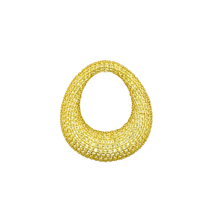 Oval Pierced Earring in Silver with Yellow Zirconia, Yellow Gold Plated