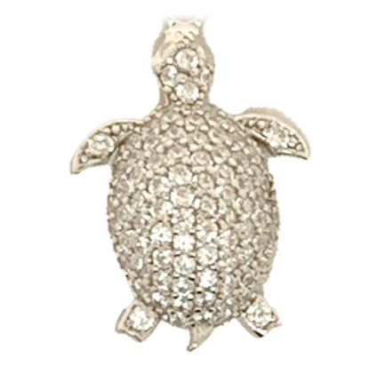 Pendente Tartaruga Argento Zirconi Bianchi Rodio Bianco