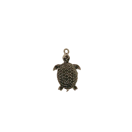Pendente Tartaruga Argento Zirconi Neri Rodio Nero