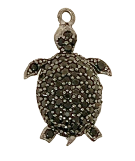 Pendente Tartaruga Argento Zirconi Neri Rodio Nero