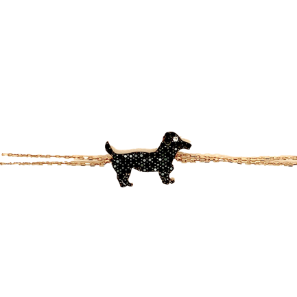 Jack Russell Bracelet in Silver with Black Zirconia, Rose Gold Plated