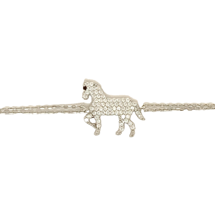 Silver Horse Bracelet with White Zircons and White Rhodium Plated