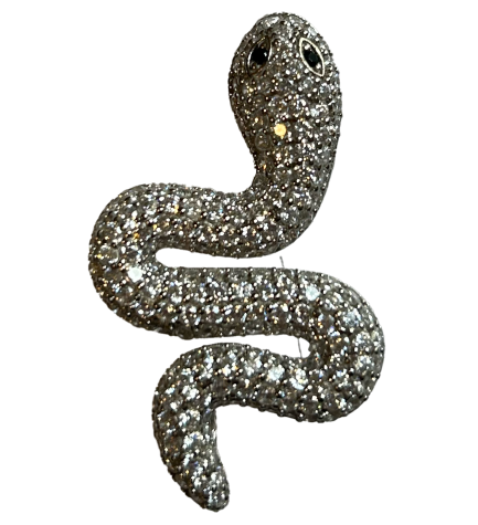 Orecchino Serpente Grande Argento Zirconi Bianchi Rodio Bianco