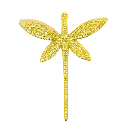 Pendente Libellula Big Argento Zirconi Gialli Placcato Oro Giallo