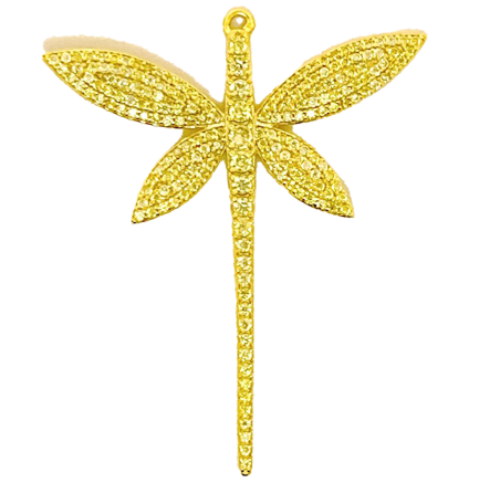 Pendente Libellula Big Argento Zirconi Gialli Placcato Oro Giallo