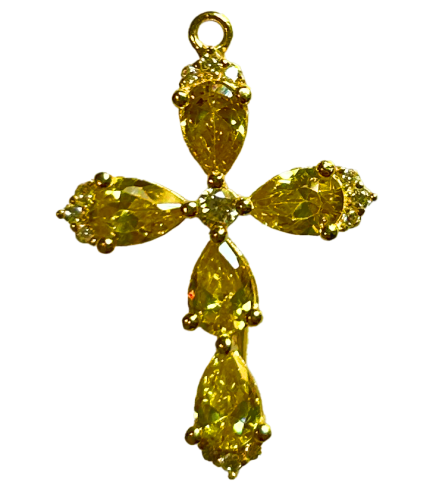 Pendente Croce Argento Zirconi Gialli Placcato Oro Giallo