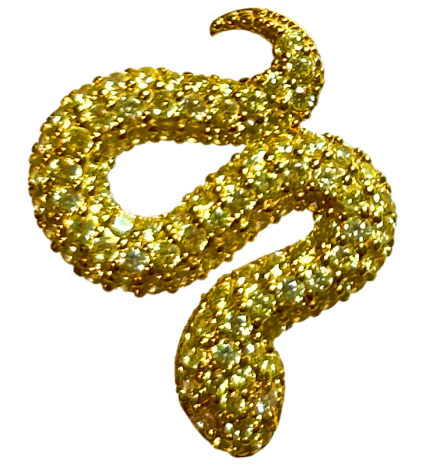 Silver Snake Earring with White Zirconia and Yellow Gold Plated