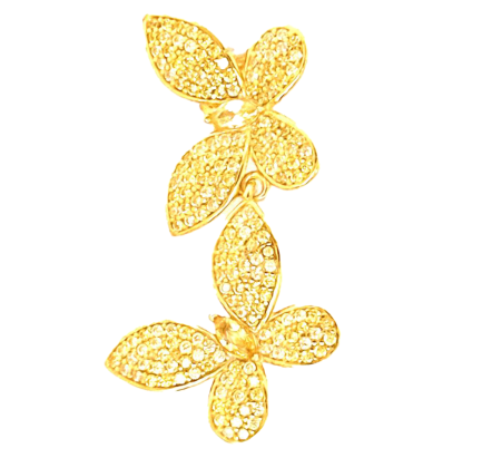 Orecchino Doppia Farfalla Argento Zirconi Giallo Placcato Oro Giallo