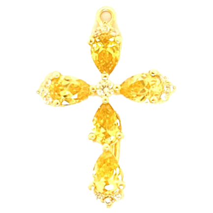 Pendente Croce Argento Zirconi Gialli Placcato Oro Giallo