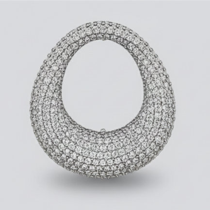 Orecchino Ovale Big Bucato Argento Zirconi Bianchi Rodio Bianco