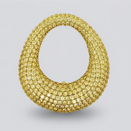 Orecchino Ovale Big Bucato Argento Zirconi Gialli Placcato Oro Giallo