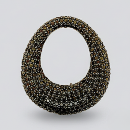 Orecchino Ovale Big Bucato Argento Zirconi Neri Rodio Nero