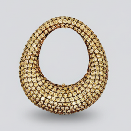 Orecchino Ovale Big Bucato Argento Zirconi Champagne Placcato Oro Rosa