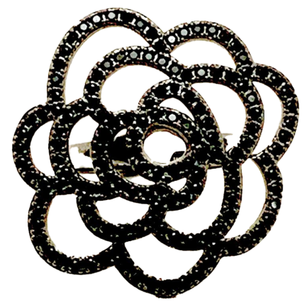 Anello Rosa Argento Zirconi Neri Rodio Nero