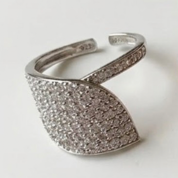 Anello Foglia Argento Zirconi Bianchi Rodio Bianco