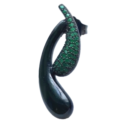 Orecchino 2 Gocce Argento Zirconi Verdi Rodio Nero
