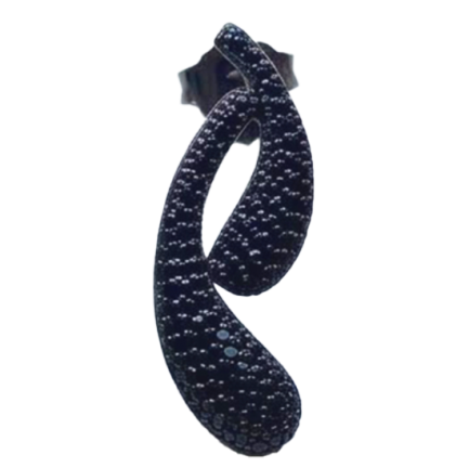 Orecchino 2 Gocce Argento Zirconi Neri Rodio Nero