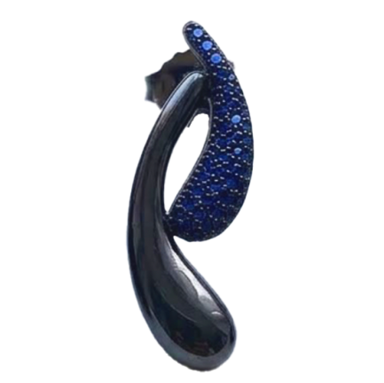 Orecchino 2 Gocce Argento Zirconi Blu Rodio Nero