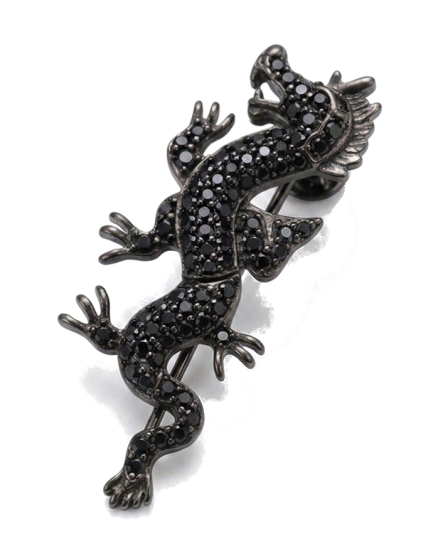 Orecchino Drago Argento Zirconi Neri Rodio Nero