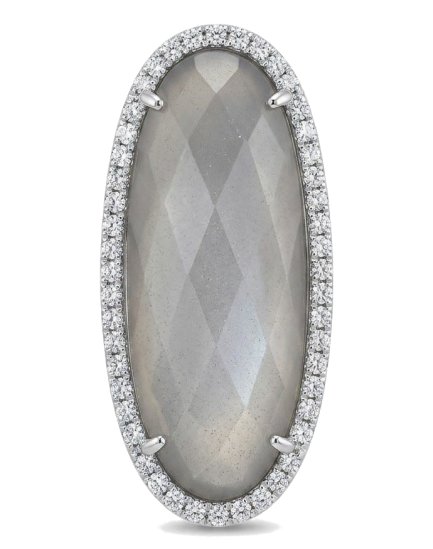 Pendente Pietra Ovale Argento Grigia Zirconi Bianchi Rodio Bianco