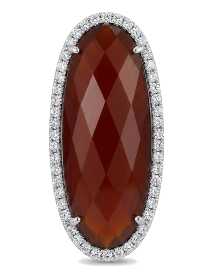 Pendente Pietra Ovale Argento Corniola Zirconi Champagne Placcato Oro Rosa